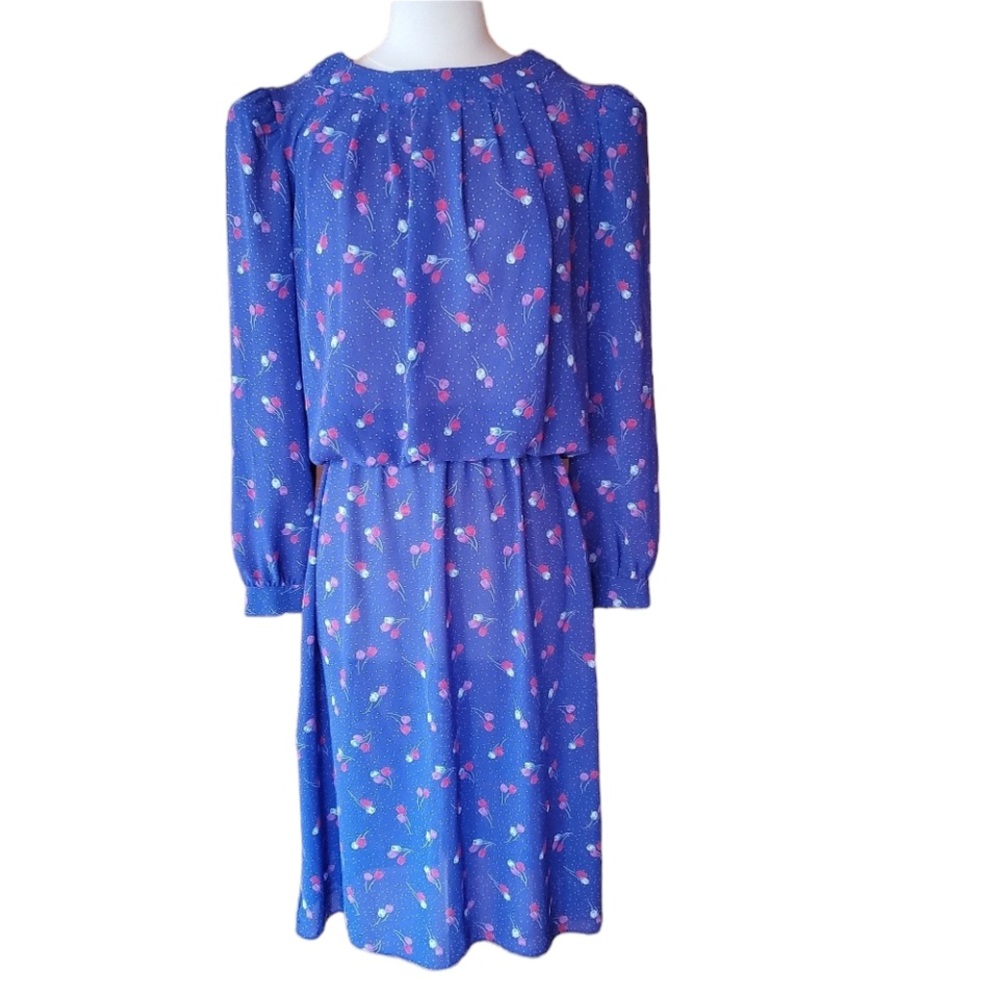 1980s Charlee‎ Allison Purple/Blue, Floral Dress
